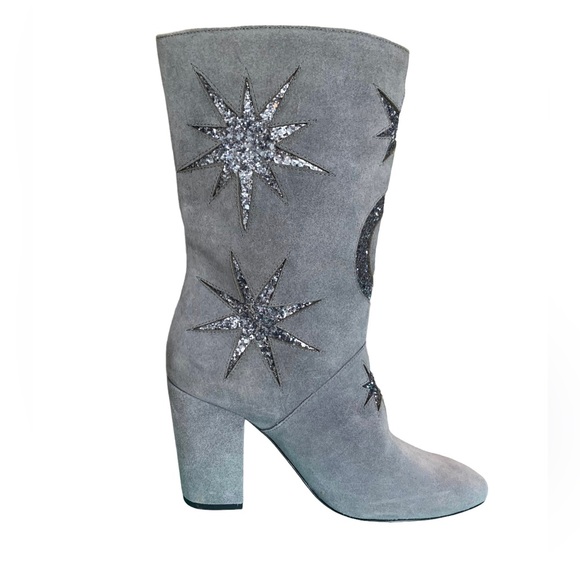 Avec Les Filles Nikita Mid Calf Gray Suede Women’s Boot Gunmetal Glitter Size 7 - Picture 8 of 11